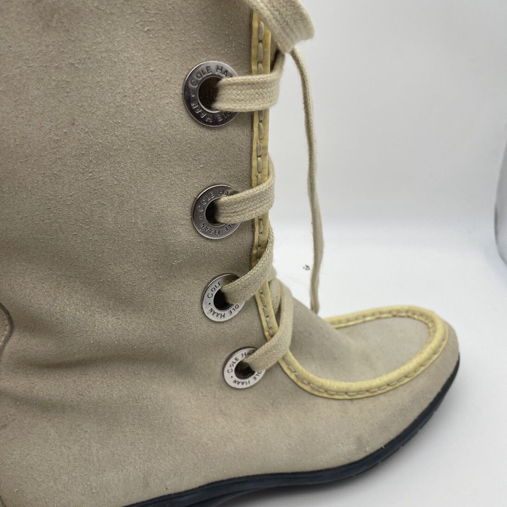 Cole Haan Women's Ivory Suede‎ Boots Fur Lined Waterproof Lace-Up Mid-Calf 6.5B - Picture 8 of 14